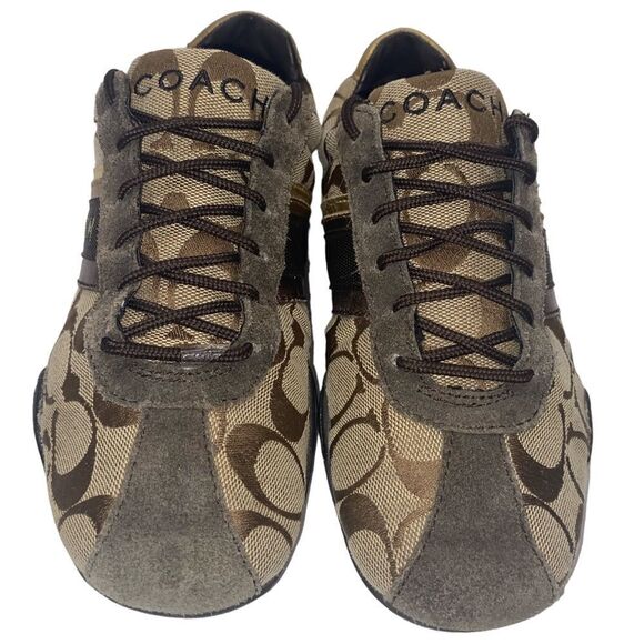 COACH JAYME Wm’s Sz 6 Brown Suede Trim Tan Signature C Fabric Sneaker Shoes - Picture 2 of 8